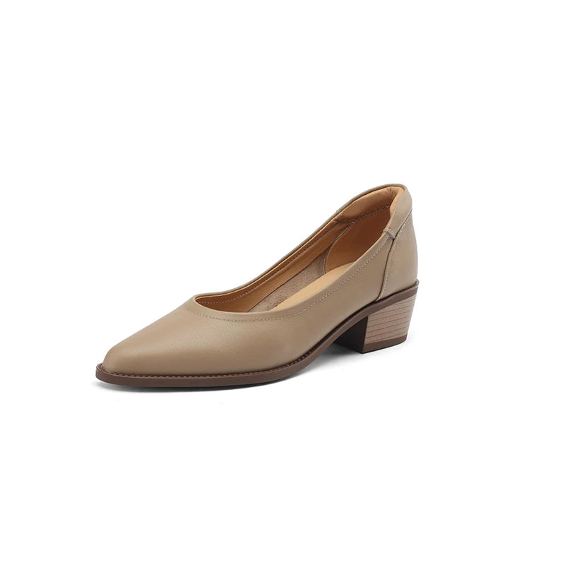 2024 New Women shoes Shallow Genuine Leather Made, Heels, Pointed Toe Summer Shoes