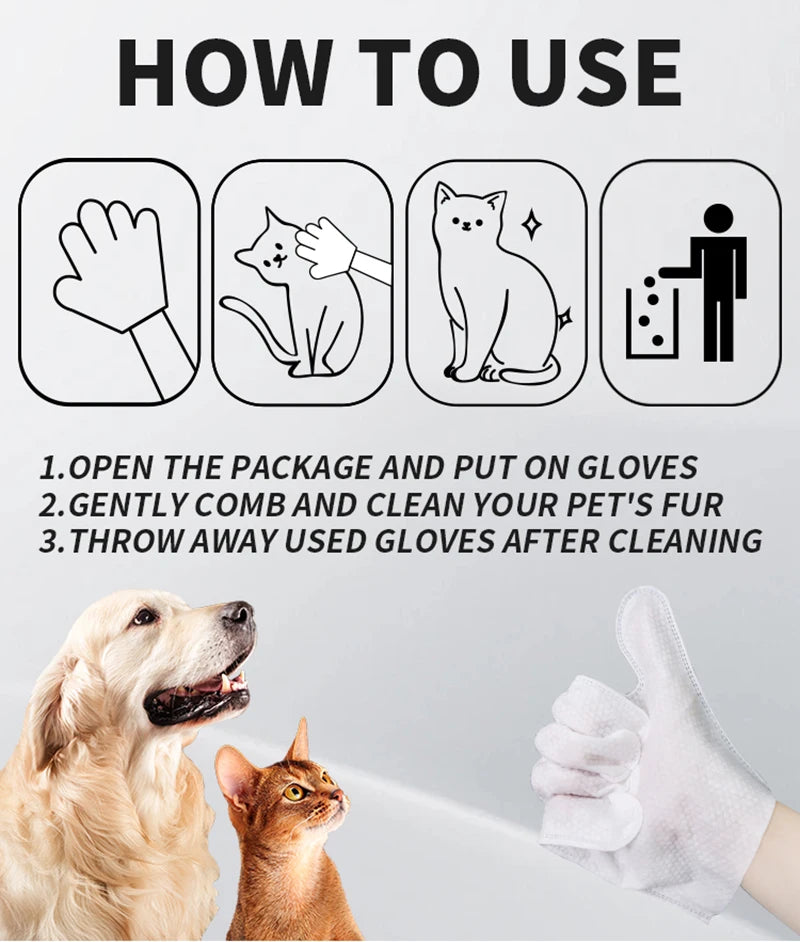 6PCS Pet Cleaning Gloves – Wash-Free Deodorizing Wipes for Cats & Dogs, Disposable Dry Bath Grooming Gloves