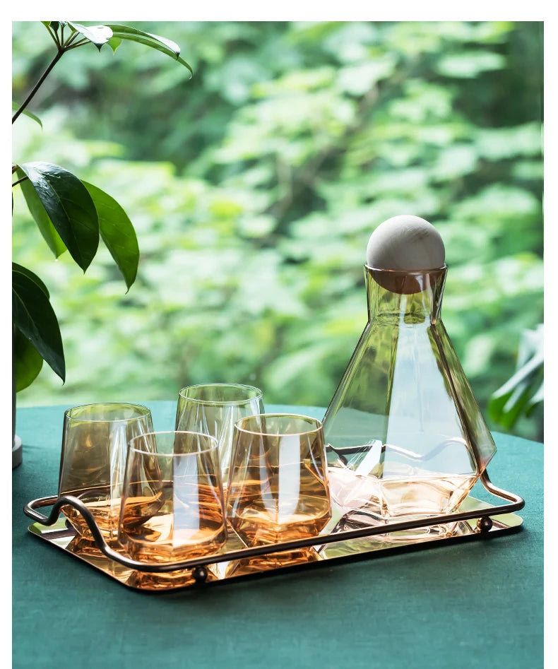 Nordic Creative Glass Diamond Hexagonal Juice Large-capacity Cold Water Bottle Drink Milk Beer Cup Dinner Plate Storage Tray