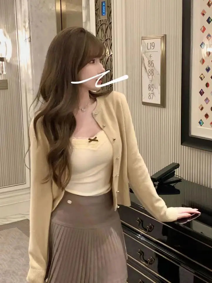 Women Camisole Tank Tops Bow Sleeveless Corset Top with Chest Pad Sweet Lace Patchwork Crop Slim Elegant Lady’s Camis