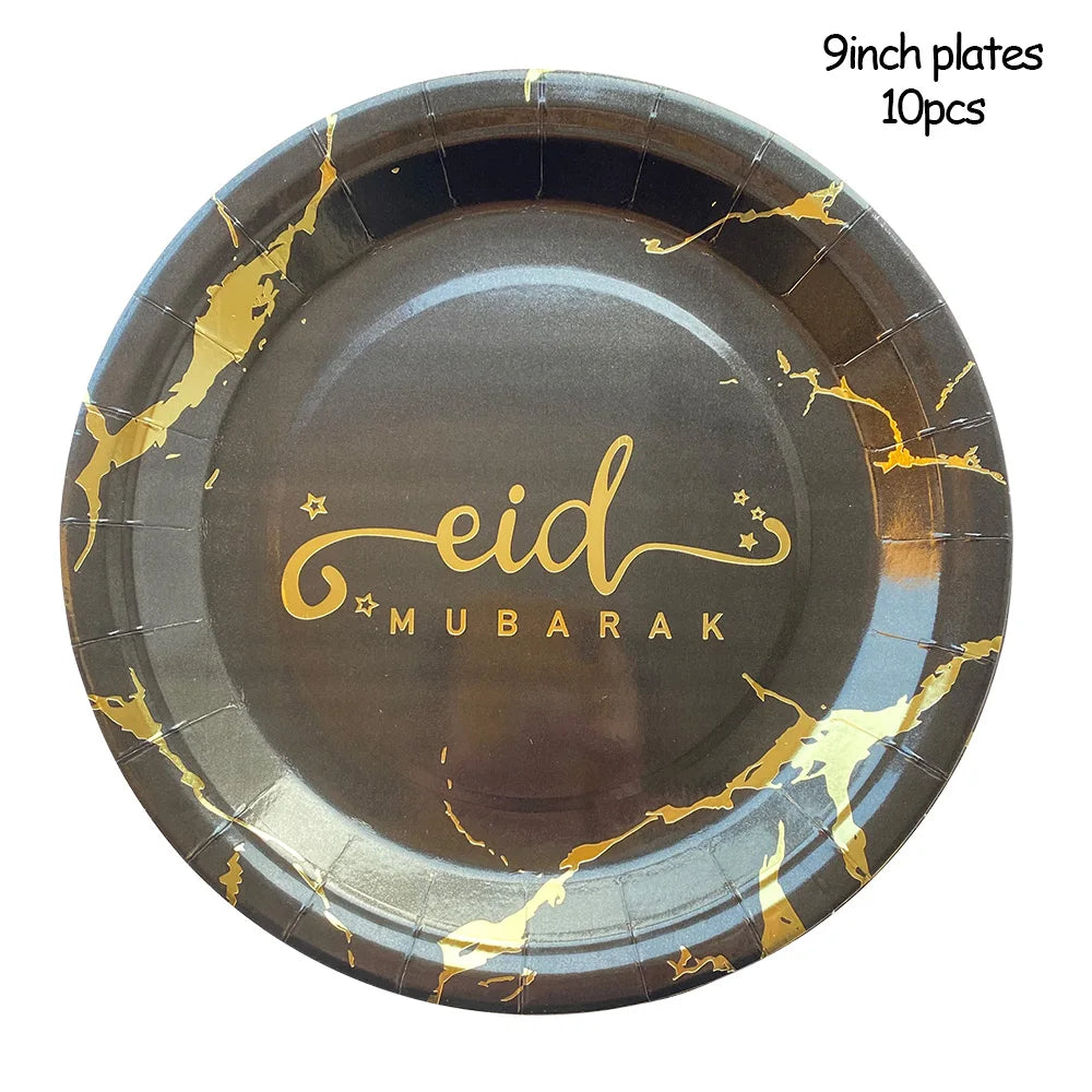 Ramadan Decoration 2025 Disposable Tableware Eid Mubarak Paper Plates Cups Ramadan Kareem Decor Islam Muslim Eid al-Fitr Party
