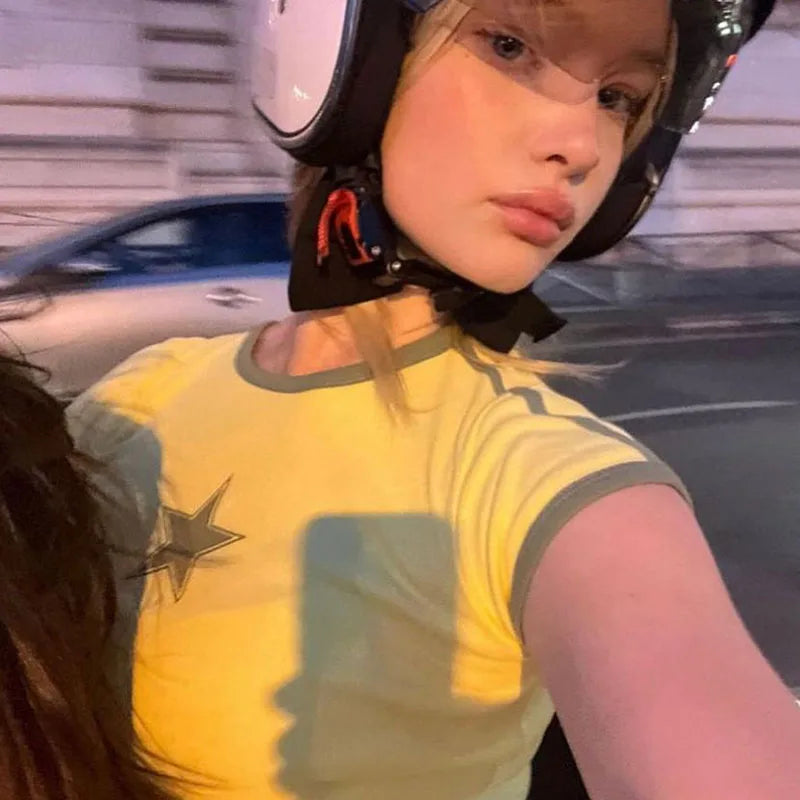 Y2K Aesthetic Summer Crop Top Streetwear Portugal Letter Print Women Short Sleeved Vintage T-shirts