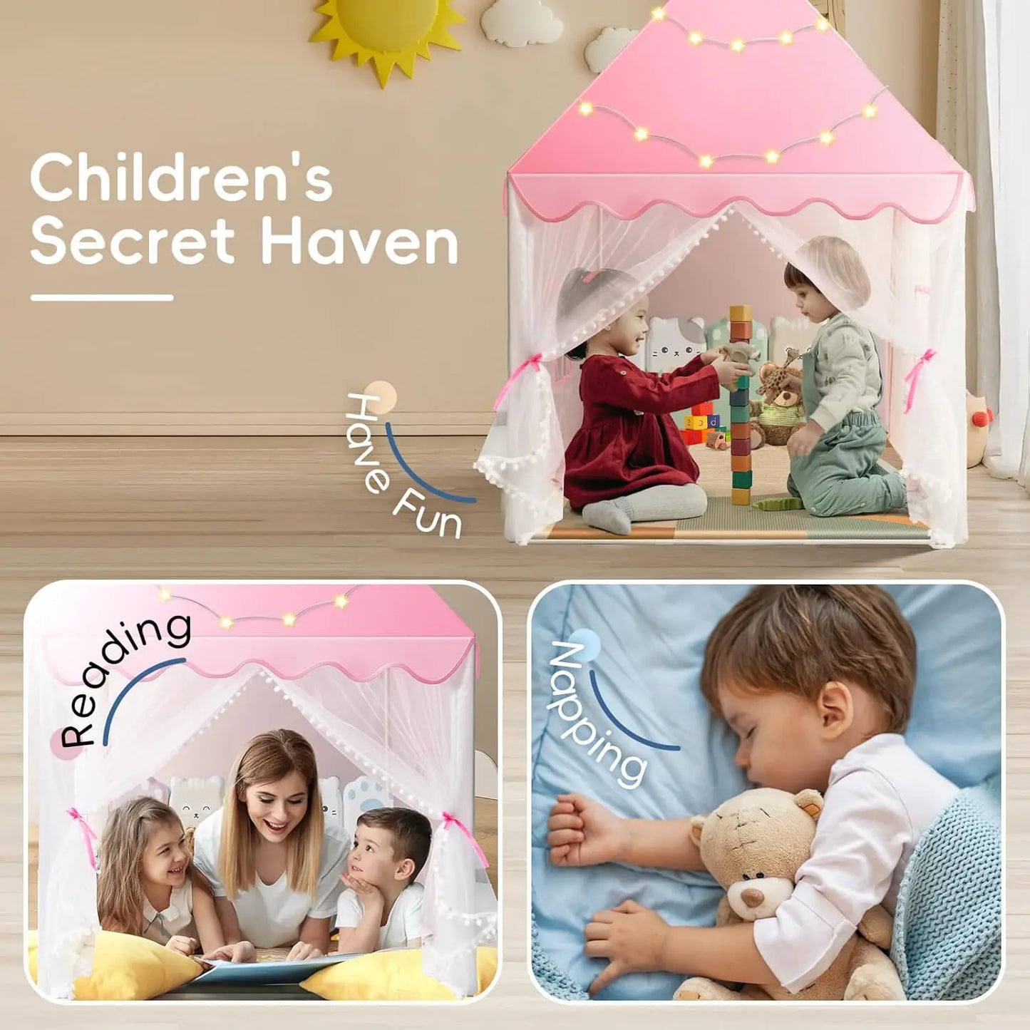 Princess Play Tent Children Castle House Child Room Cartoon Indoor Outdoor Playhouse Folding Decor Tent Toy Christmas Gift Girls