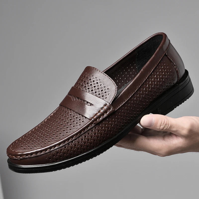 Italian Luxury Penny Men Shoes Male Business Loafers Moccasin Genuine Casual Flats Slip-On Walking Hollow Out Shoes