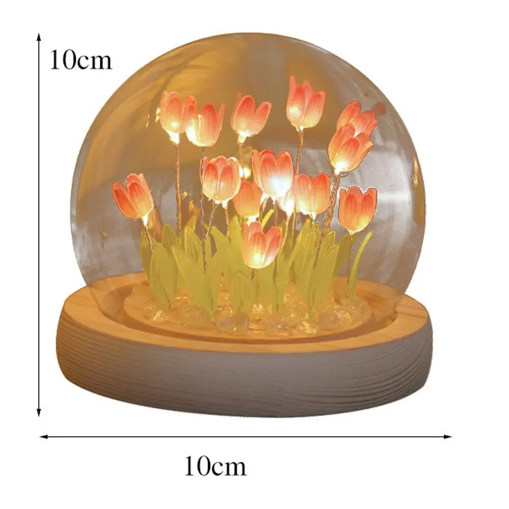 Handmade Artificial Tulip LED Night Light – DIY Transparent Cover Bedside Lamp | Home Decor & Ambient Lighting