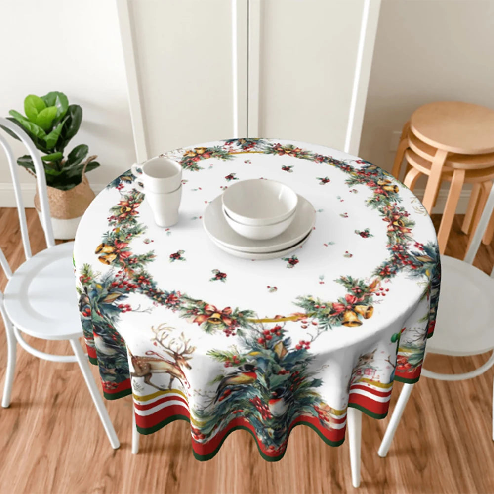 Waterproof & Oil-Proof Christmas Tablecloth – Elegant Round or Rectangular Holiday Decoration for Dining Tables