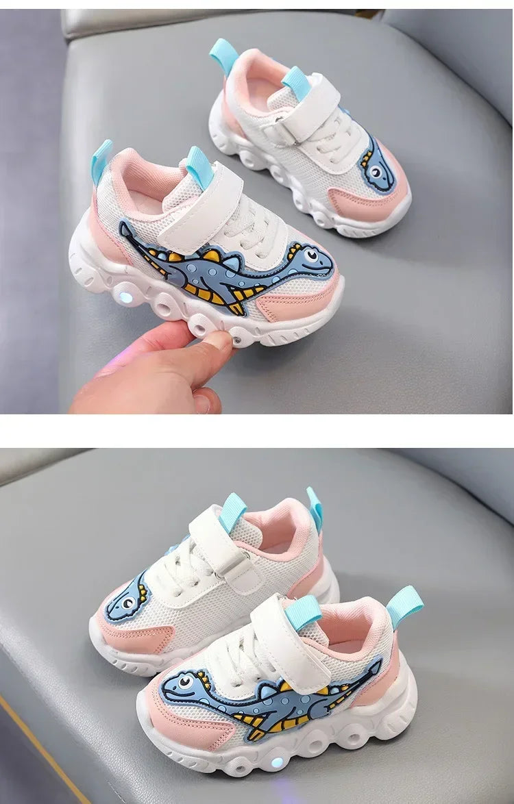 LED Light-Up Kids Sneakers – Breathable Mesh Cartoon Shoes for Boys & Girls