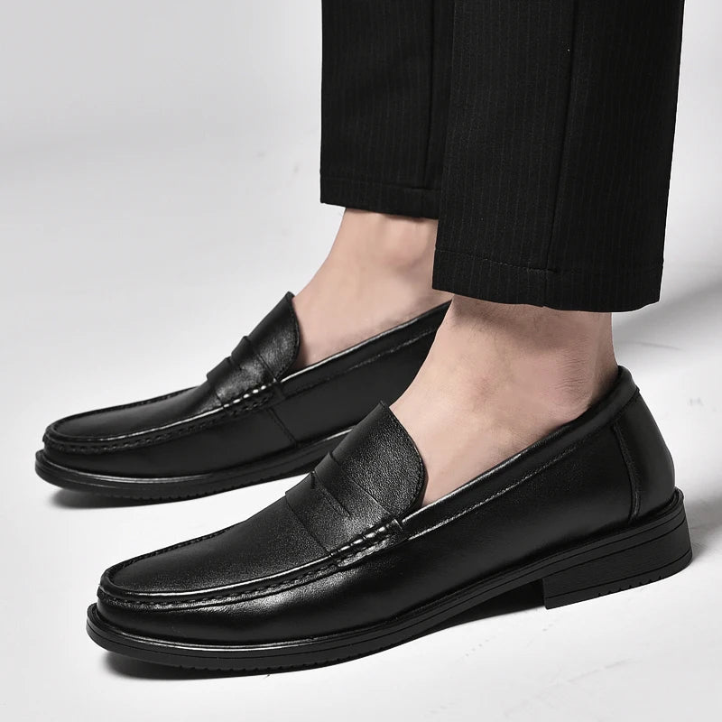 Italian Luxury Penny Men Shoes Male Business Loafers Moccasin Genuine Casual Flats Slip-On Walking Hollow Out Shoes