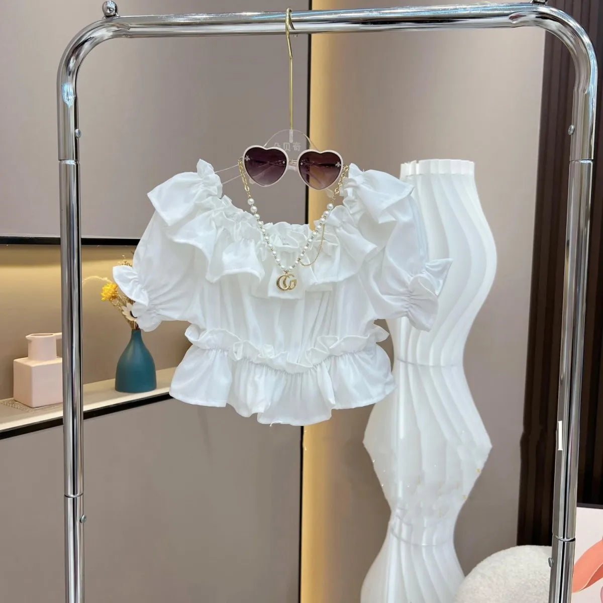 New Teenage Fashion Summer Sets, Baby Girls Ruffles Top+ Mesh Cake Skrits 4-12T