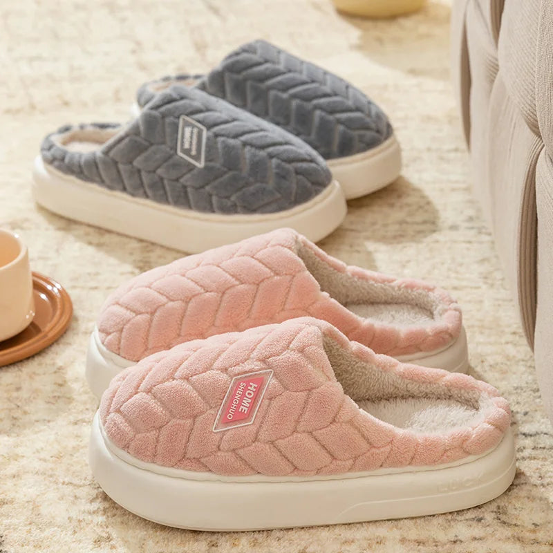 Women's Plush Cotton Slippers – Soft, Warm & Anti-Slip Indoor Footwear for Autumn & Winter