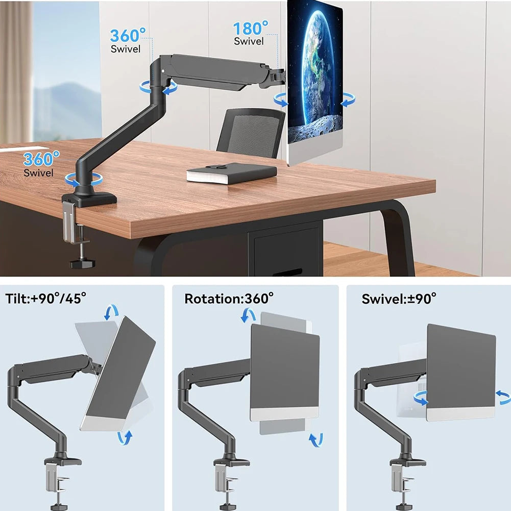 Adjustable Single Monitor Stand – Swivel Display Mount for 17”-32” Screens, Supports 4.9–19.8 lbs, Ergonomic Desk Bracket for Home & Office