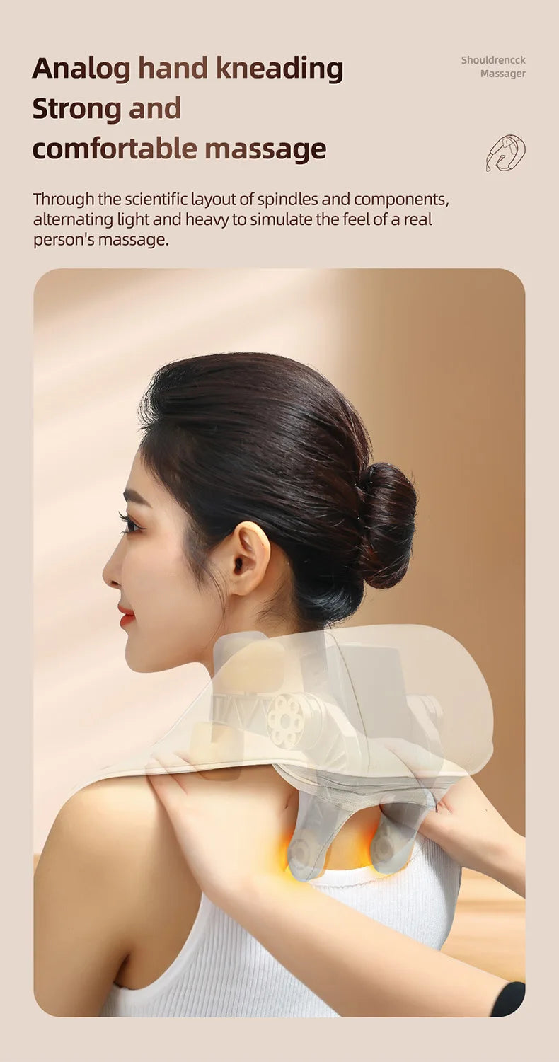 20W Wireless Neck & Shoulder Massager – Beige Kneading Massage Shawl for Back, Cervical & Trapezius