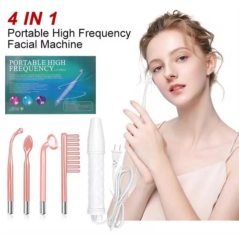 4-in-1 High-Frequency Facial Wand – Galvanic Therapy Tool for Acne, Anti-Aging, Hair Growth & Skin Care
