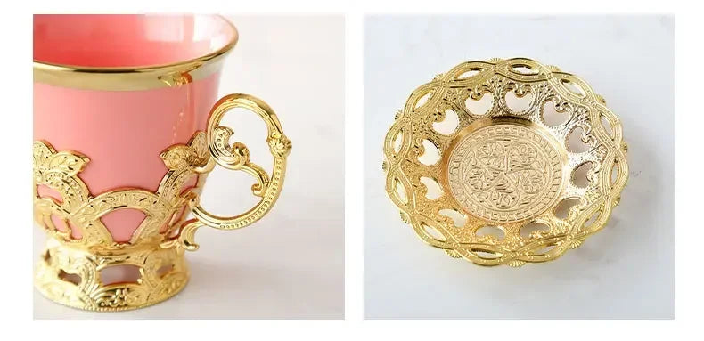 Golden Border Turkish Coffee Cups European Classical Plating Ceramic Cup and Saucer Set Afternoon Tea Set