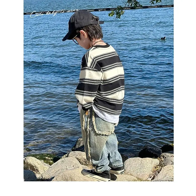 Spring Kids & Teens Streetwear Pants – Boys' Korean-Style Casual Straight-Leg Jeans with Elastic Waist