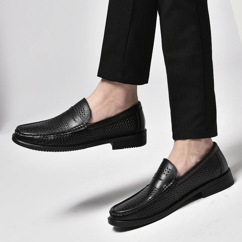 Italian Luxury Penny Men Shoes Male Business Loafers Moccasin Genuine Casual Flats Slip-On Walking Hollow Out Shoes