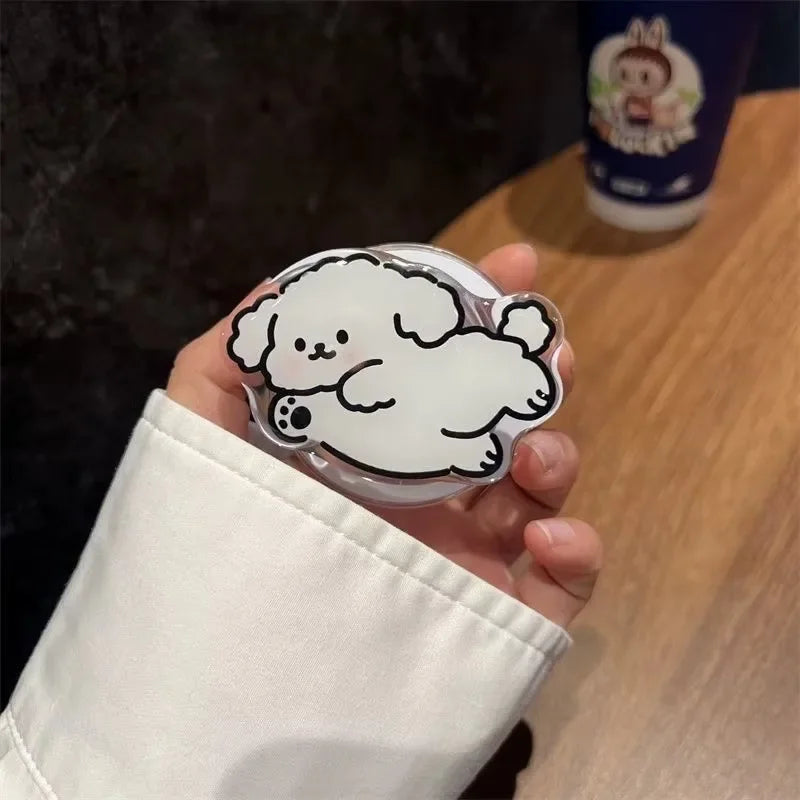 Korea Cute White Dog MagSafe Magnetic Phone Grip Tok with Foldable Stand