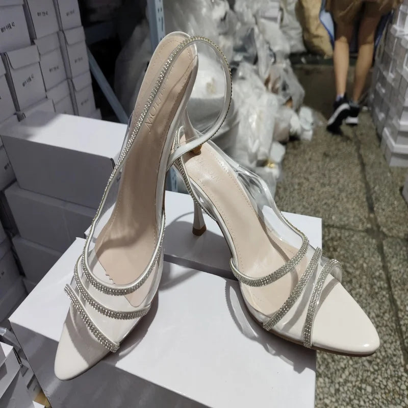 Women's High-Heeled Sandals – Pointed Toe, Thin Heel, Bright Stripe Design | Elegant Formal Dress Shoes