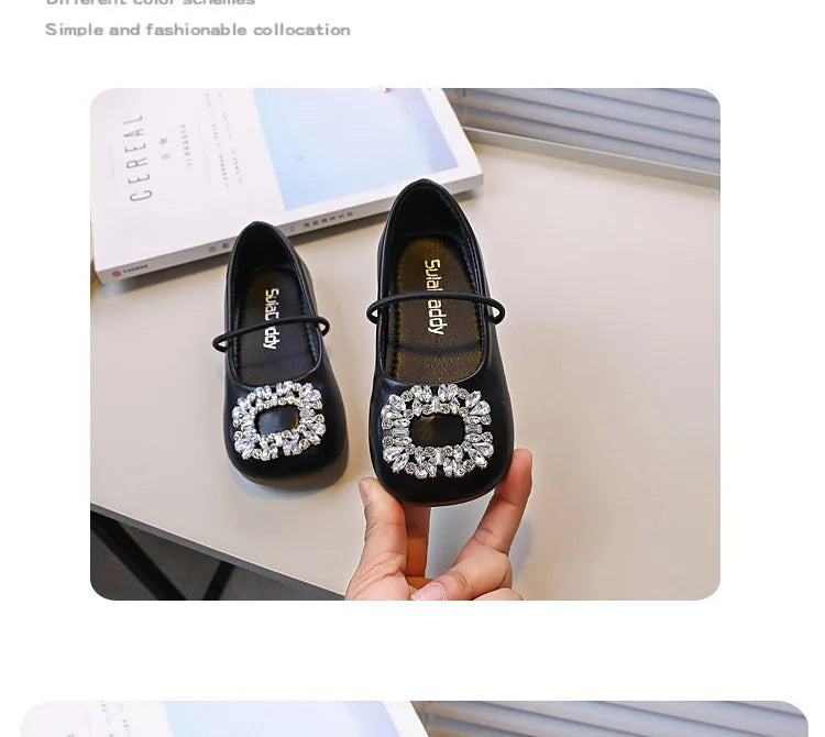 Girls' Fashion Oxford Flats – Spring/Autumn Slip-On PU Leather Shoes with Rhinestones – Silver, Black, Beige