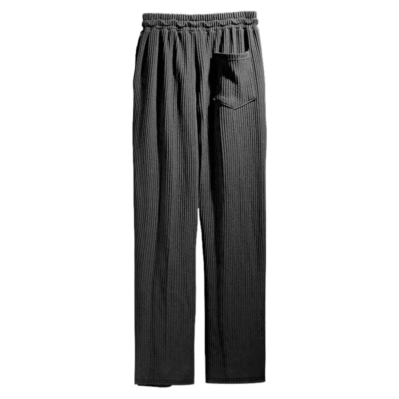 Men's Casual High-Waist Wide-Leg Pants – Loose Fit, Striped, Straight-Leg, Spring & Autumn Style