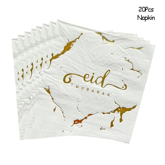 Ramadan Decoration 2025 Disposable Tableware Eid Mubarak Paper Plates Cups Ramadan Kareem Decor Islam Muslim Eid al-Fitr Party