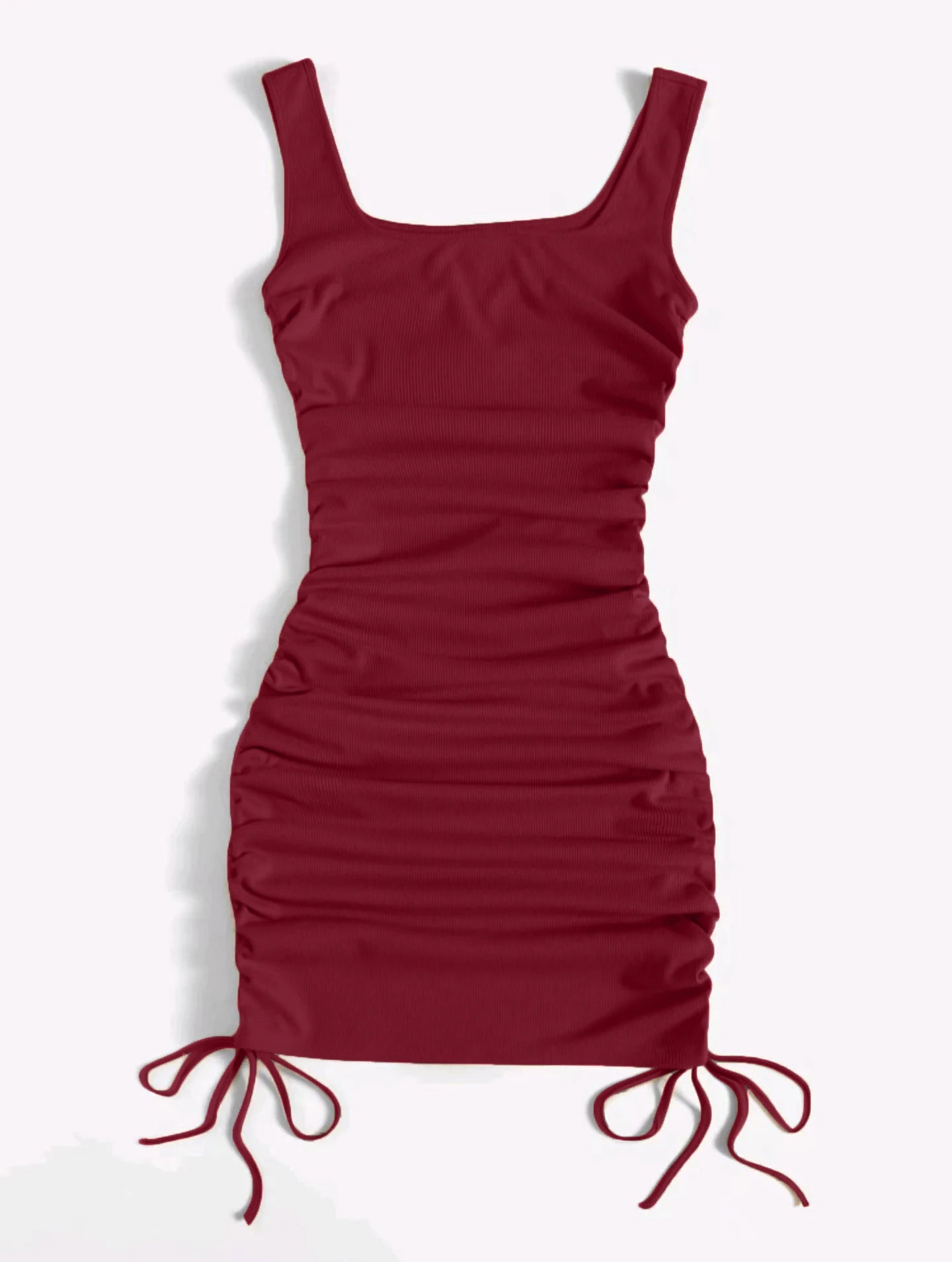 Summer ribbed vest dress drawstring pleated tight elastic hip dress