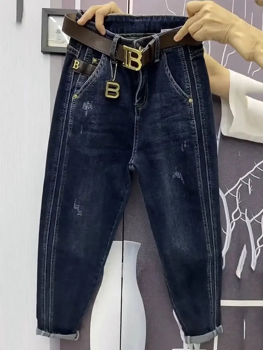 Women's Jeans Loose-fit Slimming Cropped Pants Wide Hips Thick Legs Fashionable