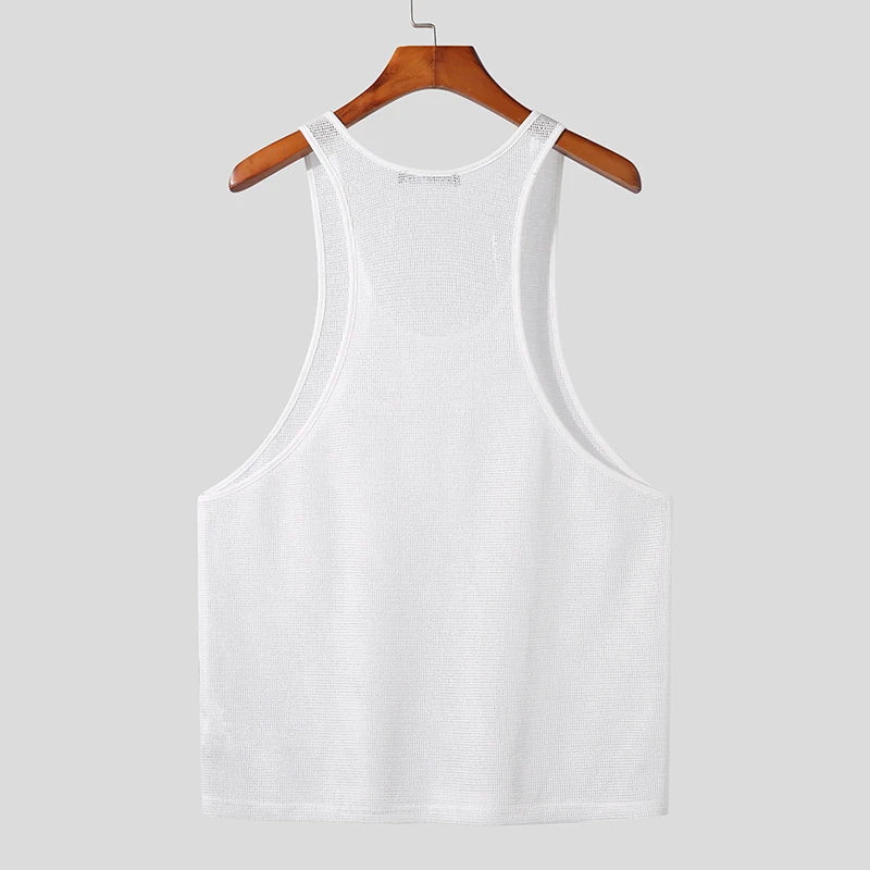 INCERUN Men’s Tank Tops – Mesh Transparent O-Neck Sleeveless Vests – Streetwear Summer Breathable Fashion 2024 – Available in Sizes S-5XL