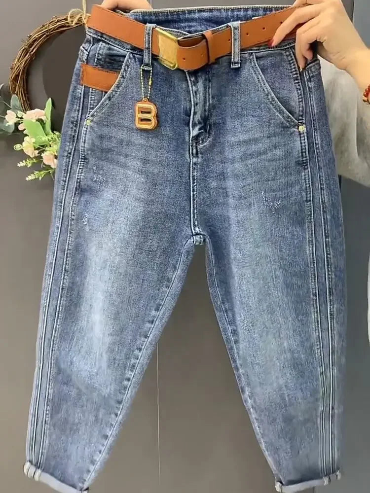 Women's Jeans Loose-fit Slimming Cropped Pants Wide Hips Thick Legs Fashionable