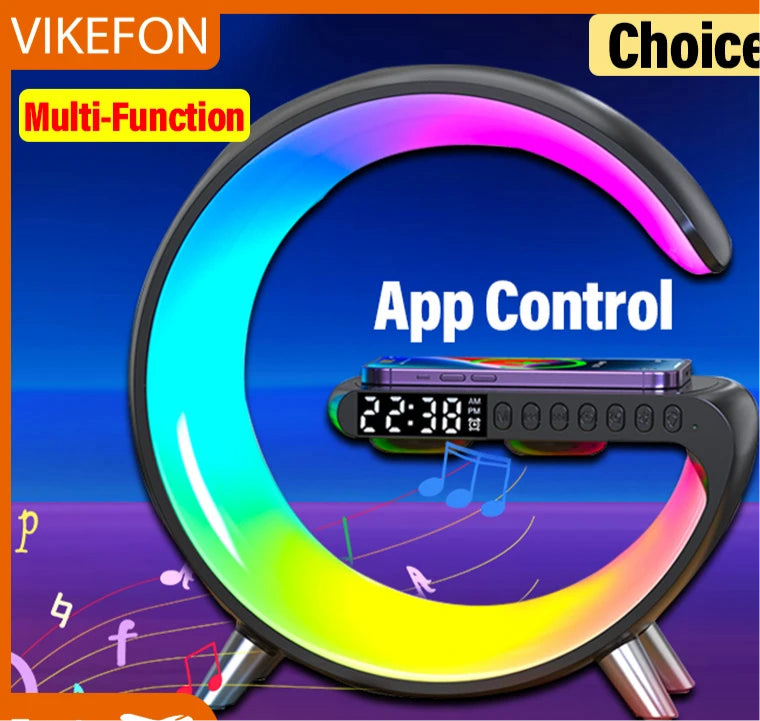 Multifunction Wireless Charger Stand Bluetooth 5.0 Speaker FM TF RGB Night Light Fast Charging Station for iPhone Samsung Xiaomi