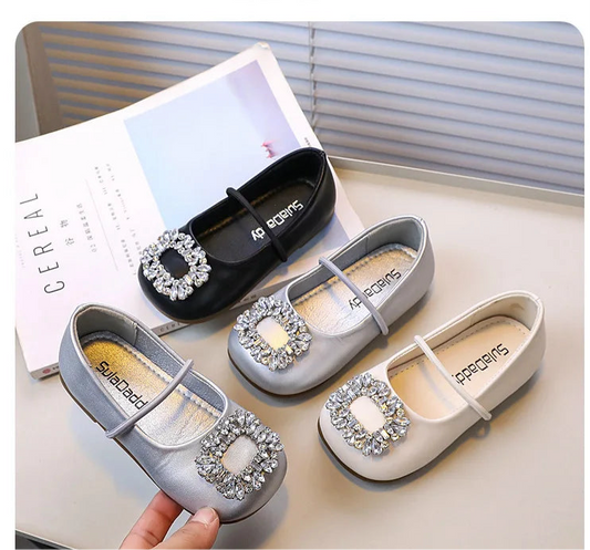 Girls' Fashion Oxford Flats – Spring/Autumn Slip-On PU Leather Shoes with Rhinestones – Silver, Black, Beige