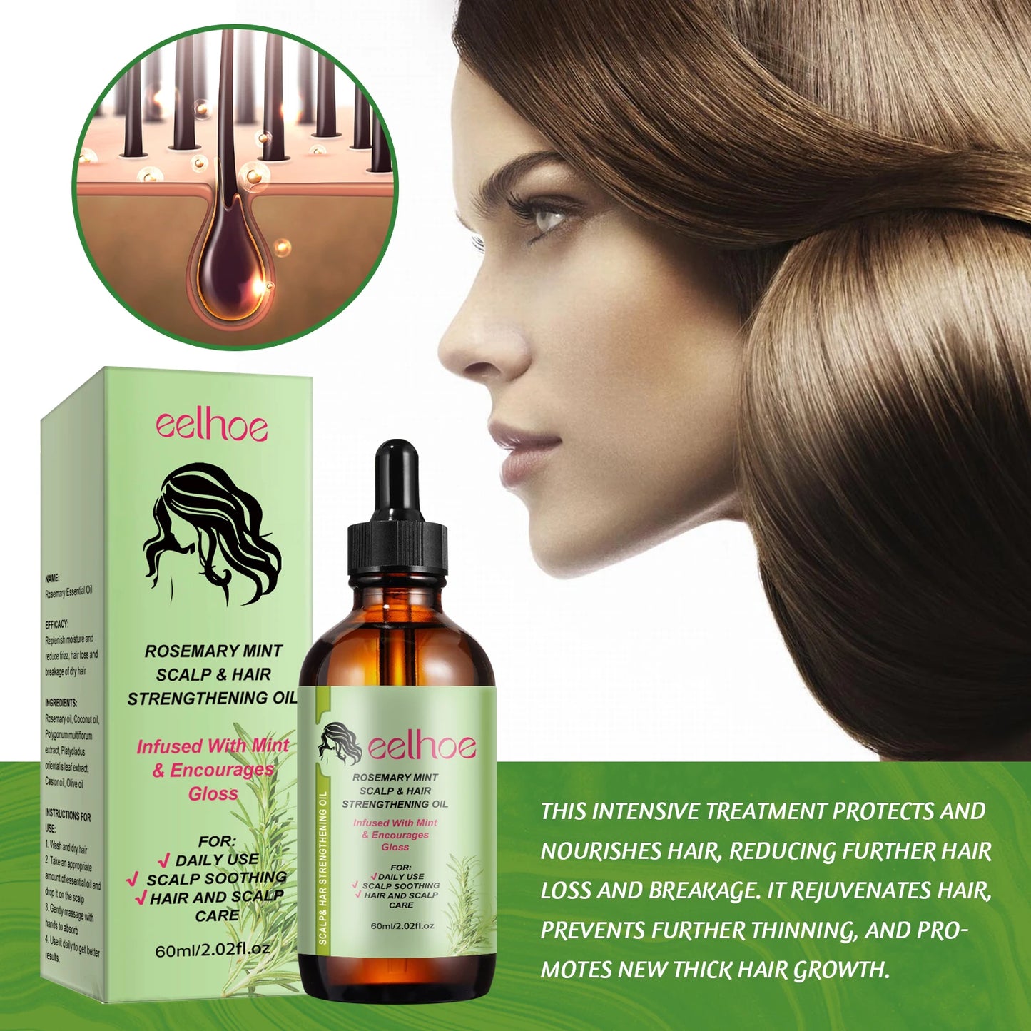Rosemary Hair Growth Oil with Brush – Nourishing Hair Care for Strong Roots, Healthy Scalp, and Dense Hair