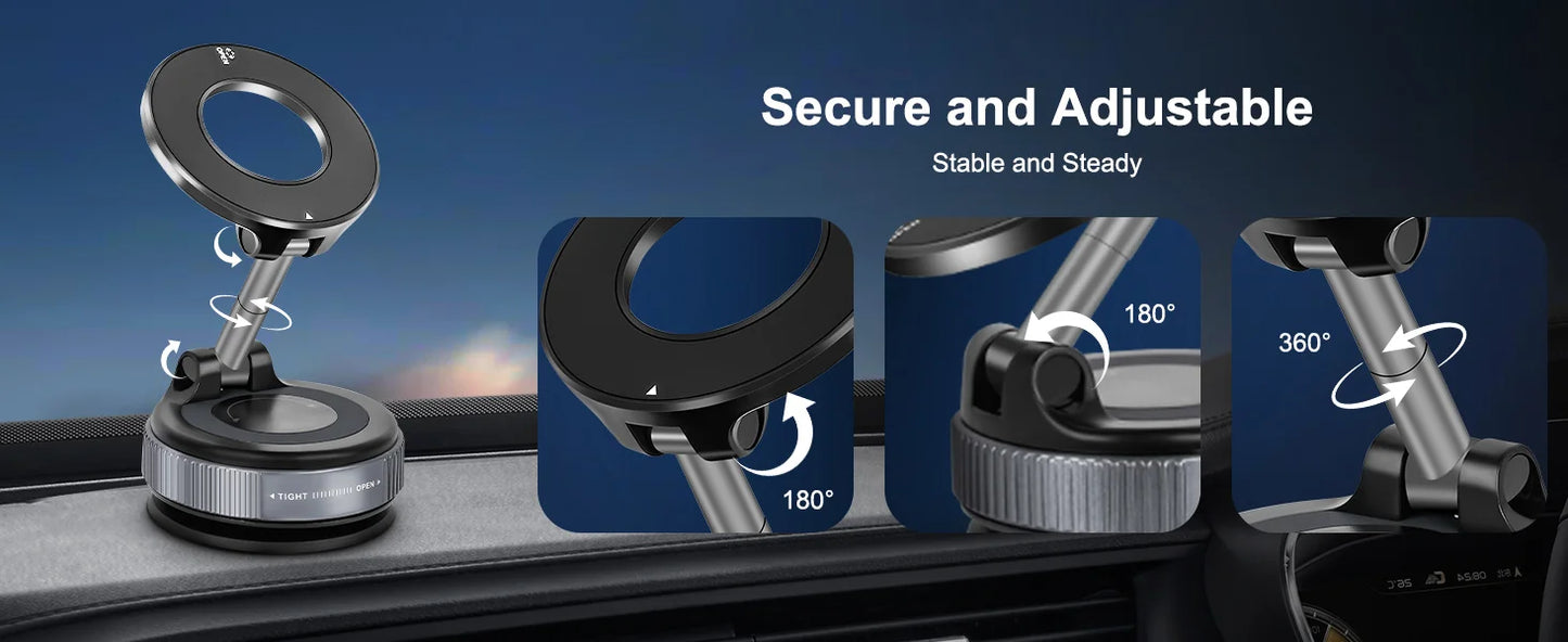 Magnetic Car Phone Holder – Foldable Dashboard Mount with Strong Suction, 360° Rotation for Smartphones