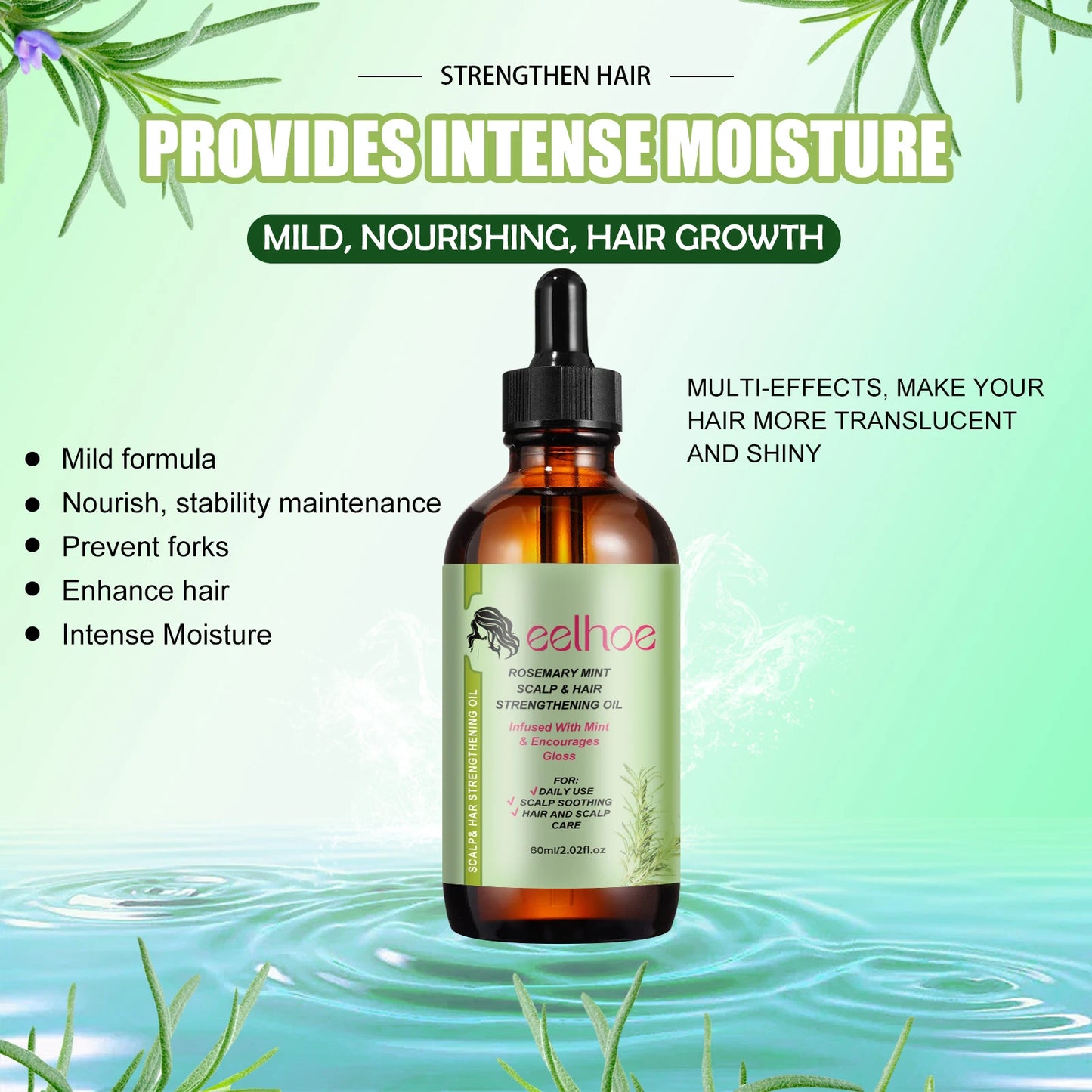 Rosemary Hair Growth Oil with Brush – Nourishing Hair Care for Strong Roots, Healthy Scalp, and Dense Hair
