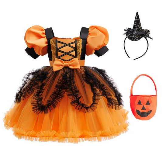 Girls' Halloween Puff Sleeve Costume Dress