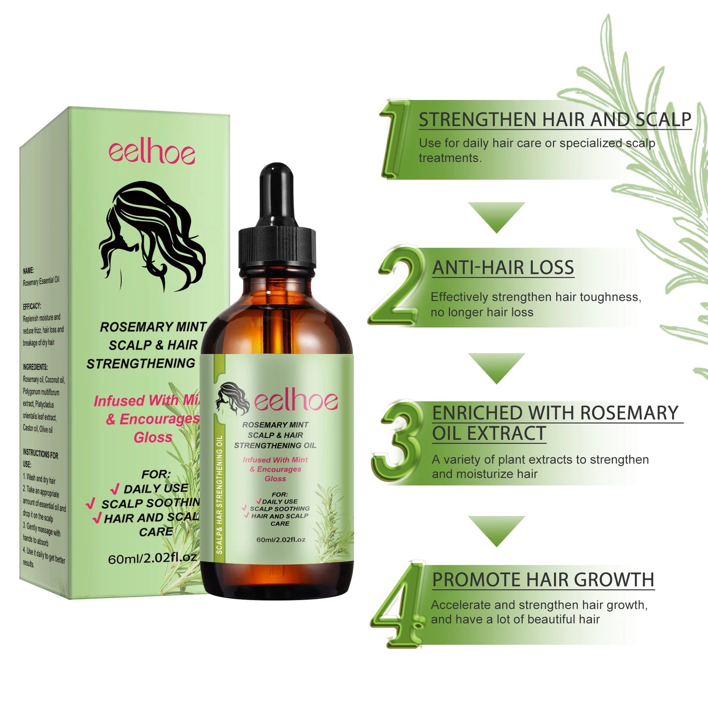 Rosemary Hair Growth Oil with Brush – Nourishing Hair Care for Strong Roots, Healthy Scalp, and Dense Hair