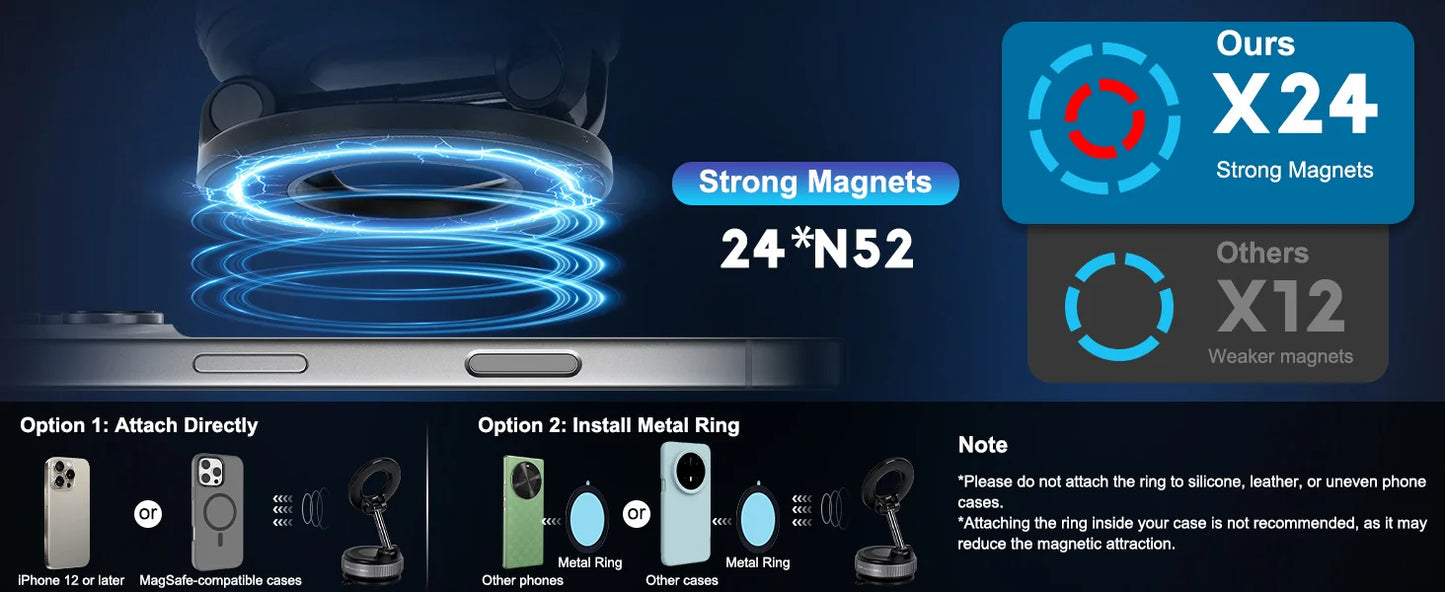 Magnetic Car Phone Holder – Foldable Dashboard Mount with Strong Suction, 360° Rotation for Smartphones