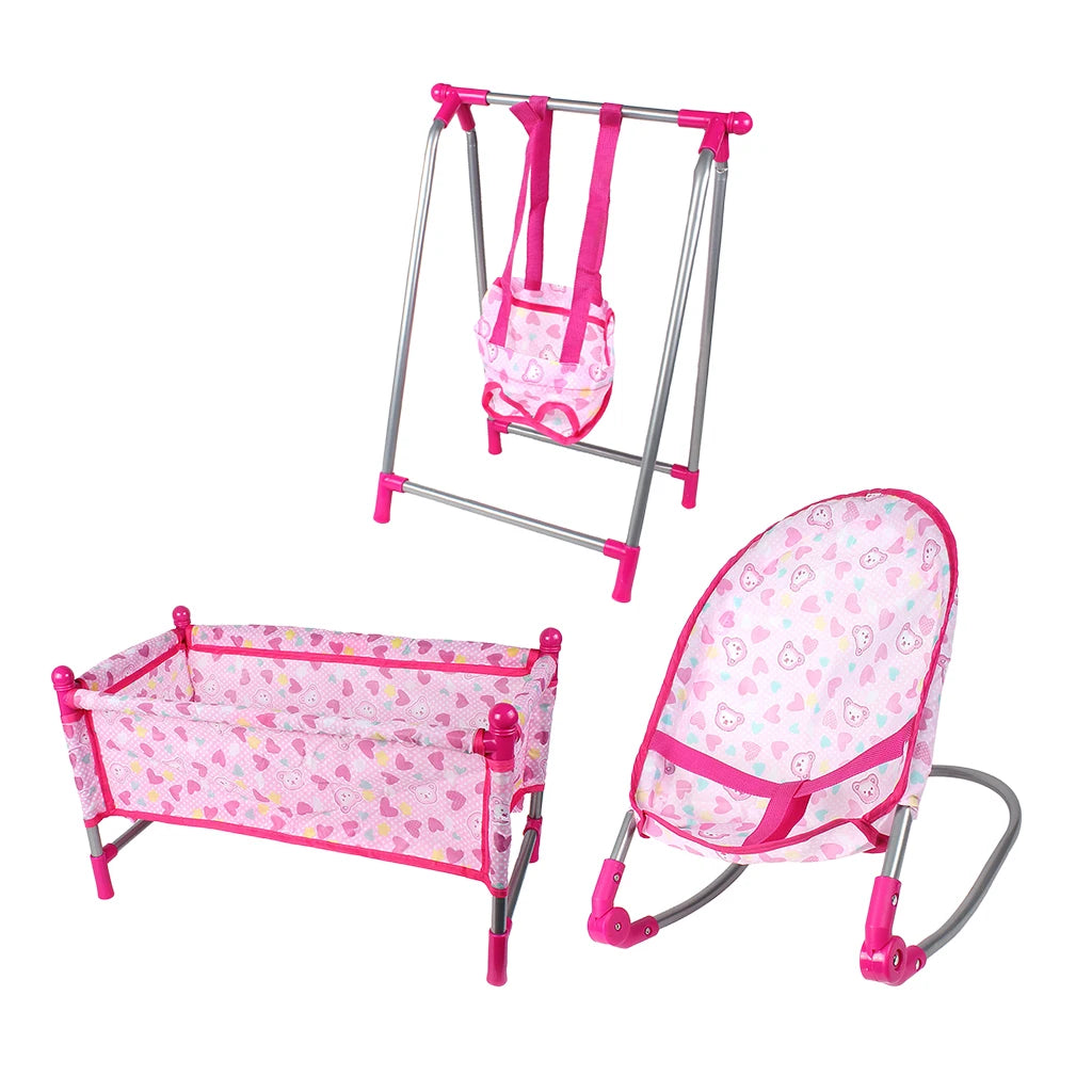 Baby Doll Crib & Furniture Toy Set — Reborn Doll Nursery Accessories