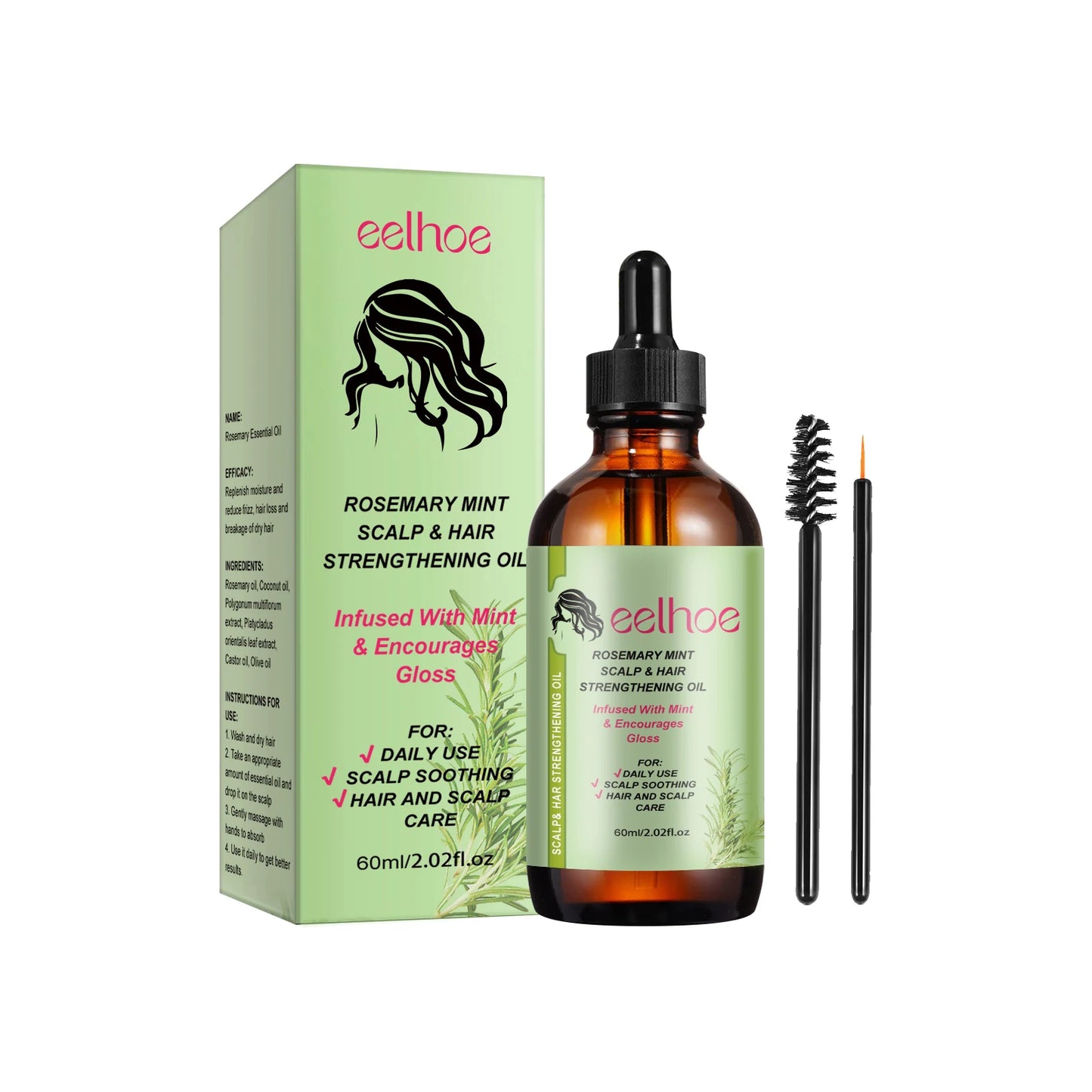 Rosemary Hair Growth Oil with Brush – Nourishing Hair Care for Strong Roots, Healthy Scalp, and Dense Hair