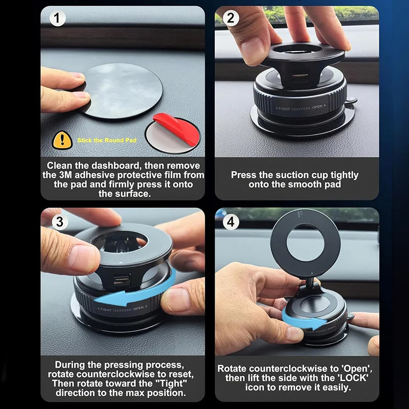 Magnetic Car Phone Holder – Foldable Dashboard Mount with Strong Suction, 360° Rotation for Smartphones
