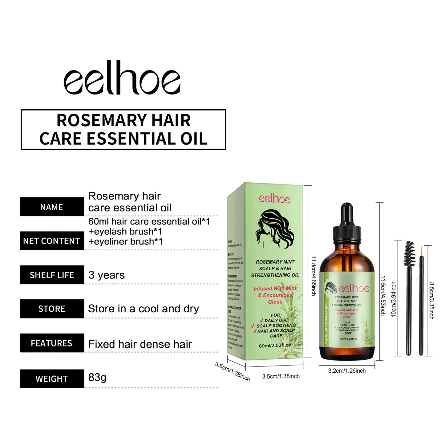 Rosemary Hair Growth Oil with Brush – Nourishing Hair Care for Strong Roots, Healthy Scalp, and Dense Hair