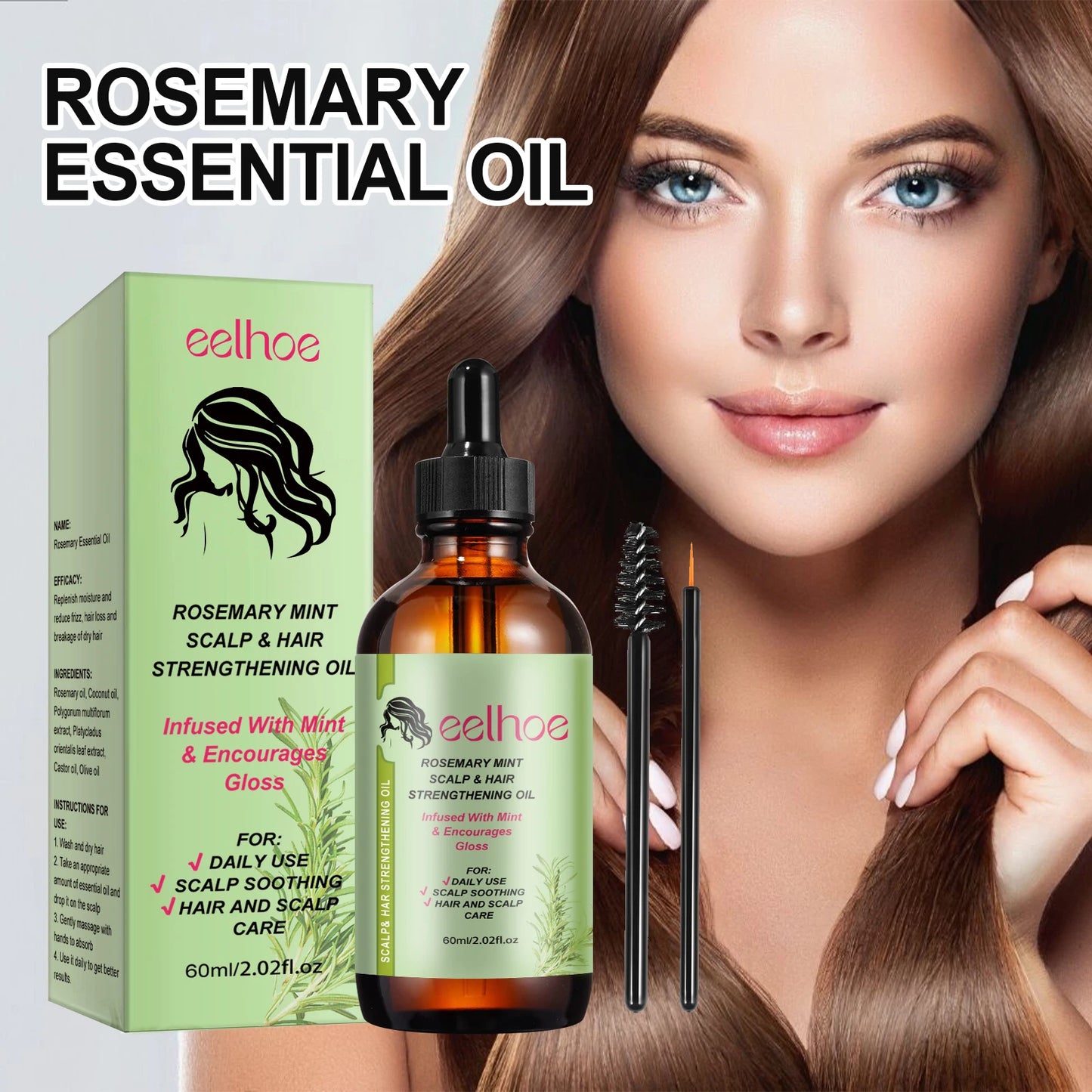 Rosemary Hair Growth Oil with Brush – Nourishing Hair Care for Strong Roots, Healthy Scalp, and Dense Hair
