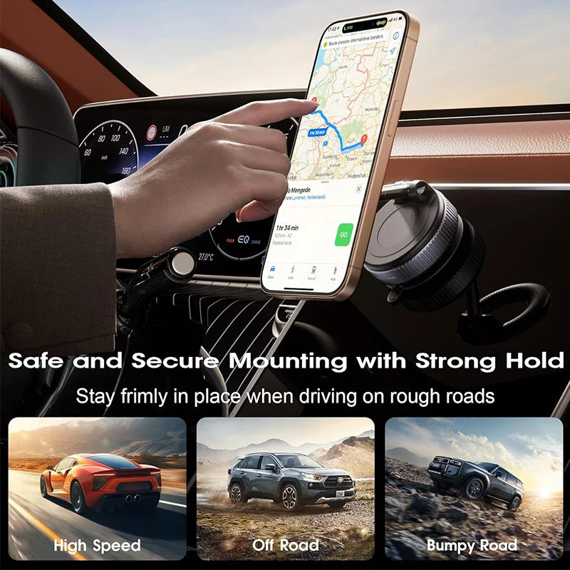 Magnetic Car Phone Holder – Foldable Dashboard Mount with Strong Suction, 360° Rotation for Smartphones