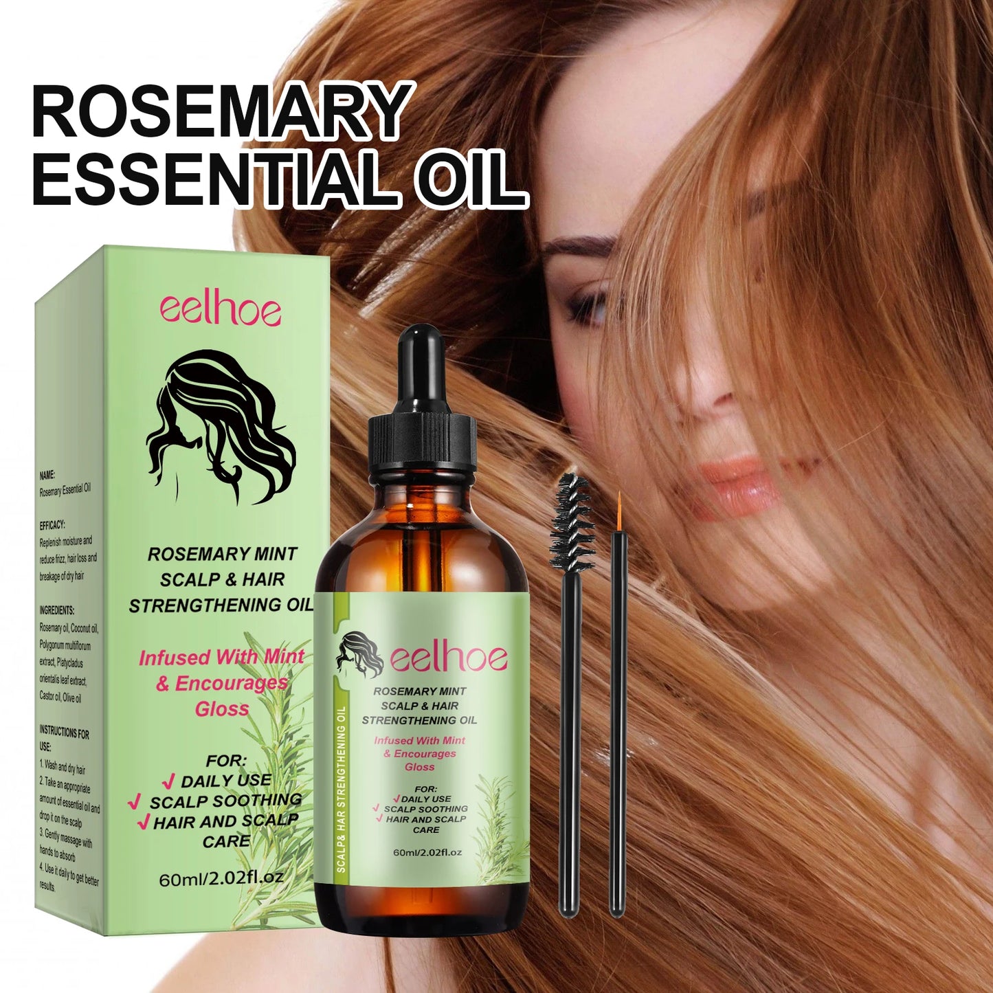 Rosemary Hair Growth Oil with Brush – Nourishing Hair Care for Strong Roots, Healthy Scalp, and Dense Hair
