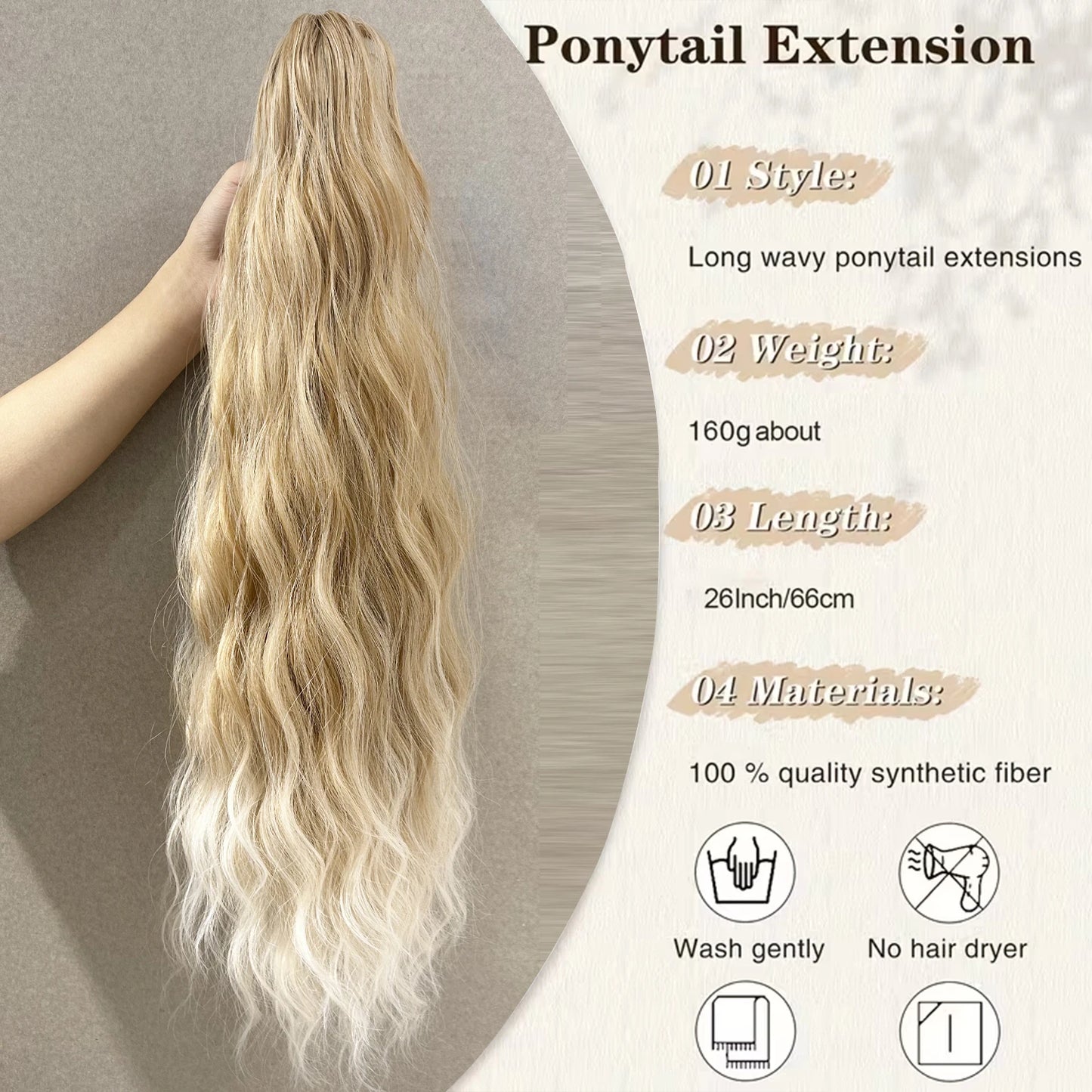 Heat-Resistant Synthetic Water Wave Claw Clip Ponytail – Fluffy Messy Hair Extension for Women (Black & Blonde)