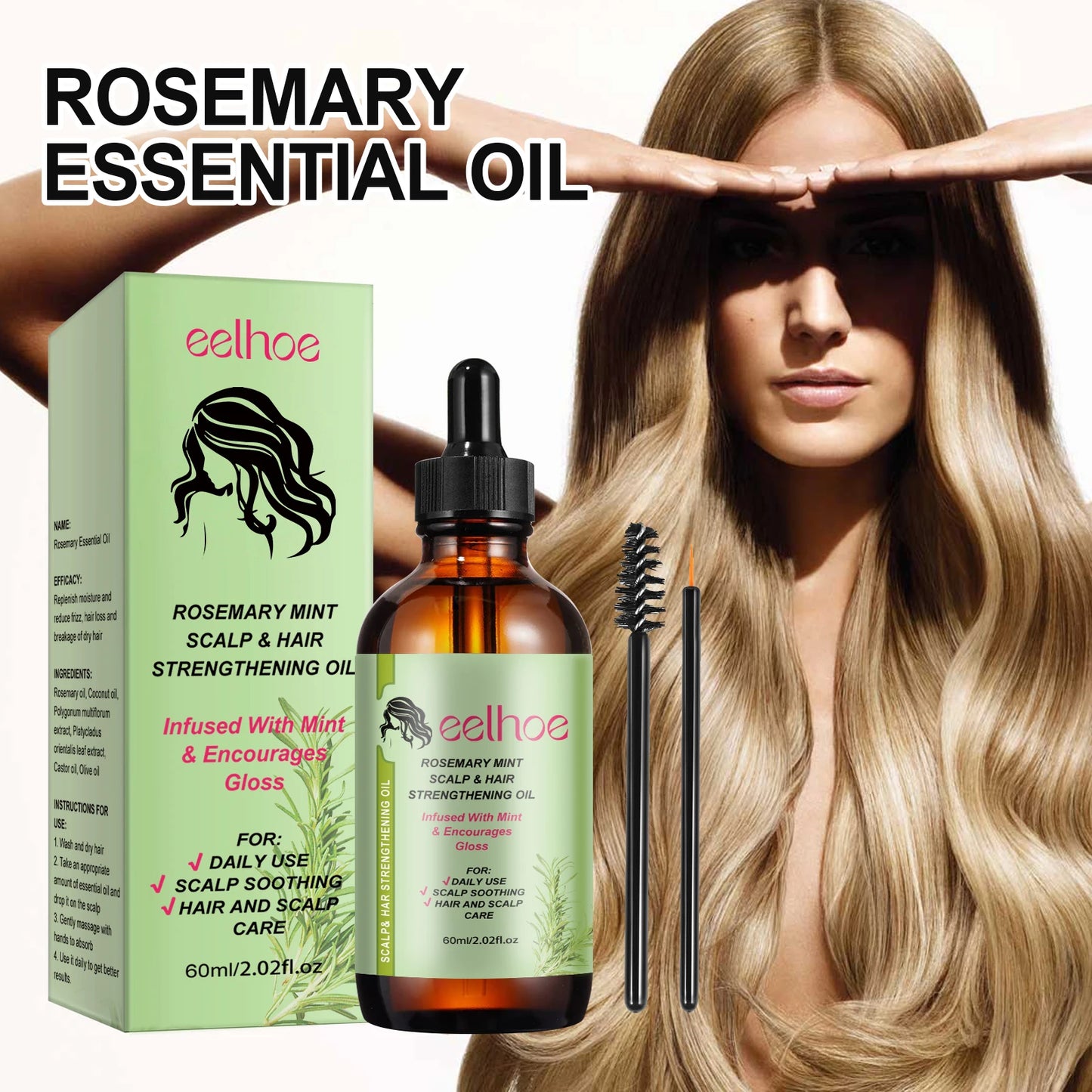 Rosemary Hair Growth Oil with Brush – Nourishing Hair Care for Strong Roots, Healthy Scalp, and Dense Hair