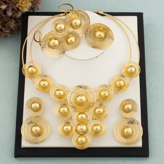 Woman Jewelry Set Dubai Gold Plated Earrings Necklace Rings Gift