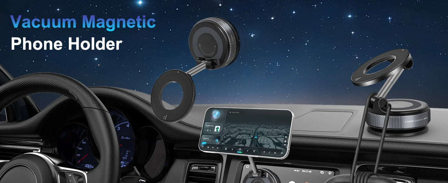 Magnetic Car Phone Holder – Foldable Dashboard Mount with Strong Suction, 360° Rotation for Smartphones