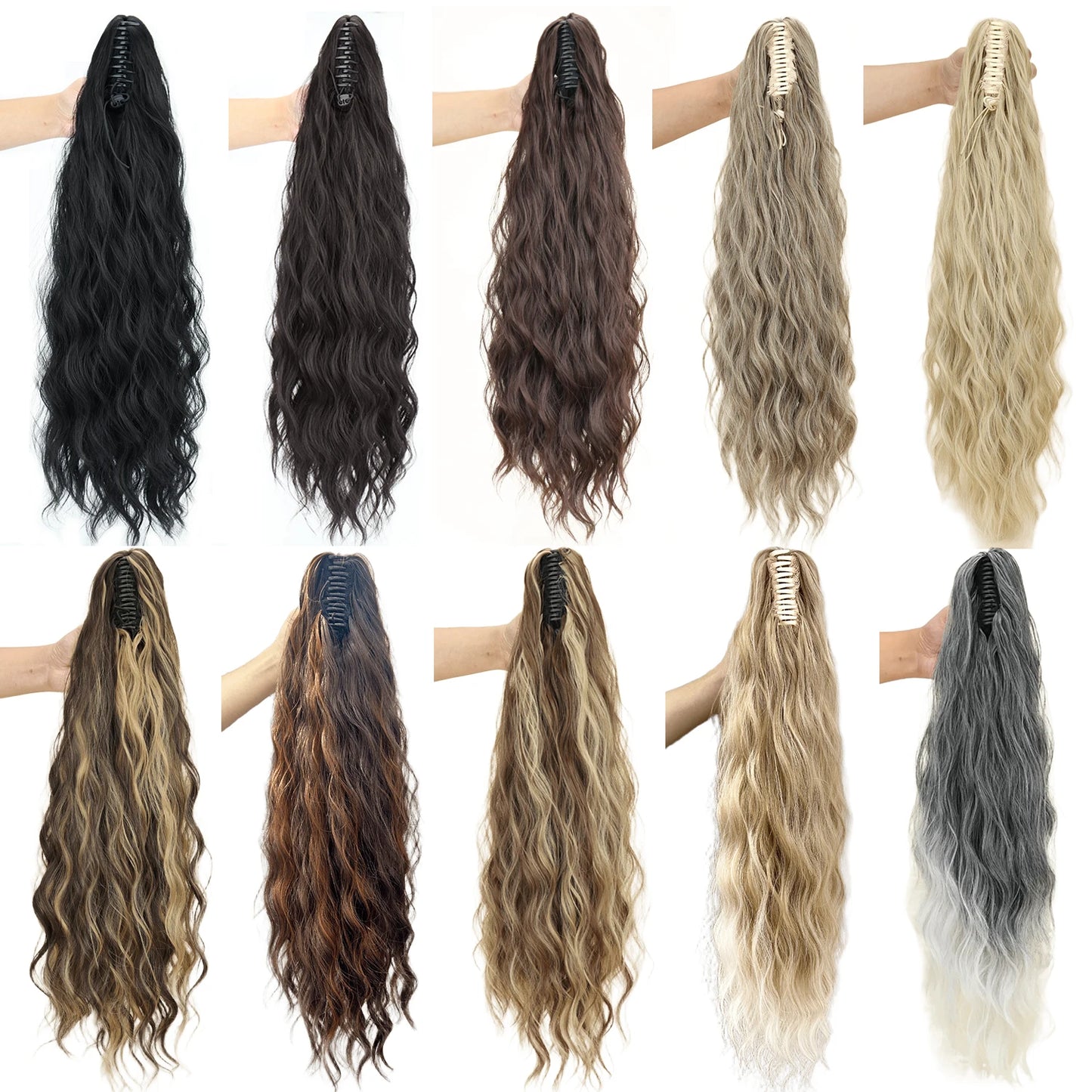 Heat-Resistant Synthetic Water Wave Claw Clip Ponytail – Fluffy Messy Hair Extension for Women (Black & Blonde)