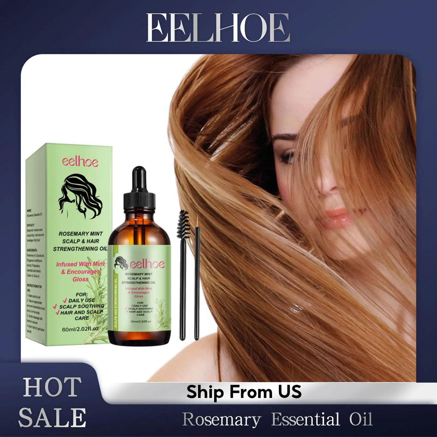Rosemary Hair Growth Oil with Brush – Nourishing Hair Care for Strong Roots, Healthy Scalp, and Dense Hair